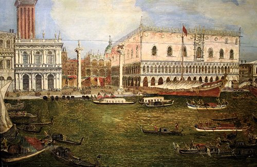 Venise, la Régate Historique défile sous le Palais des Doges.